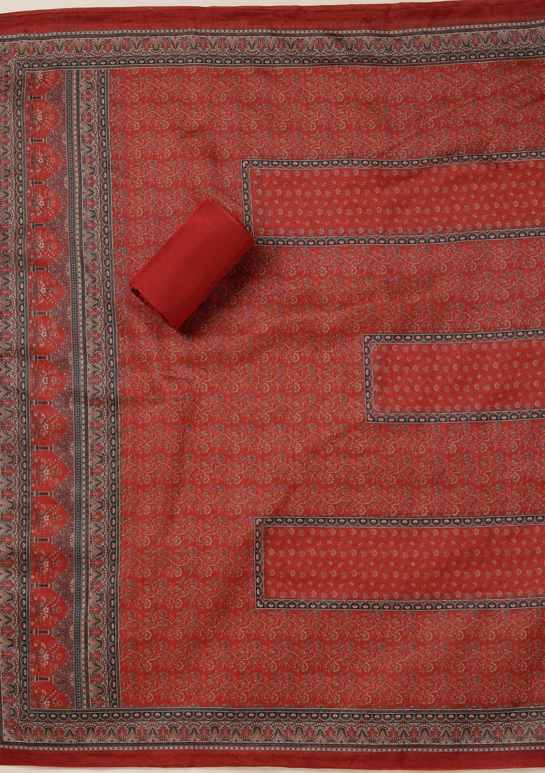 Rust Threadwork Chanderi Unstitched Salwar Suit