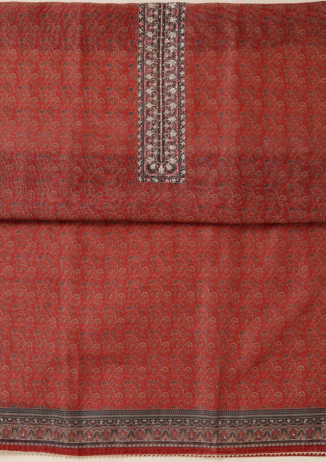 Rust Threadwork Chanderi Unstitched Salwar Suit