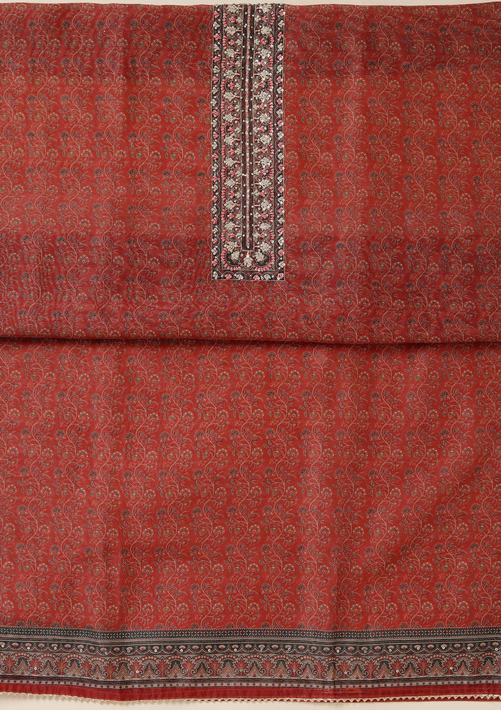 Rust Threadwork Chanderi Unstitched Salwar Suit