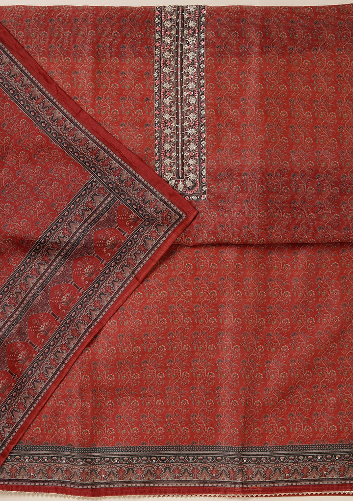 Rust Threadwork Chanderi Unstitched Salwar Suit