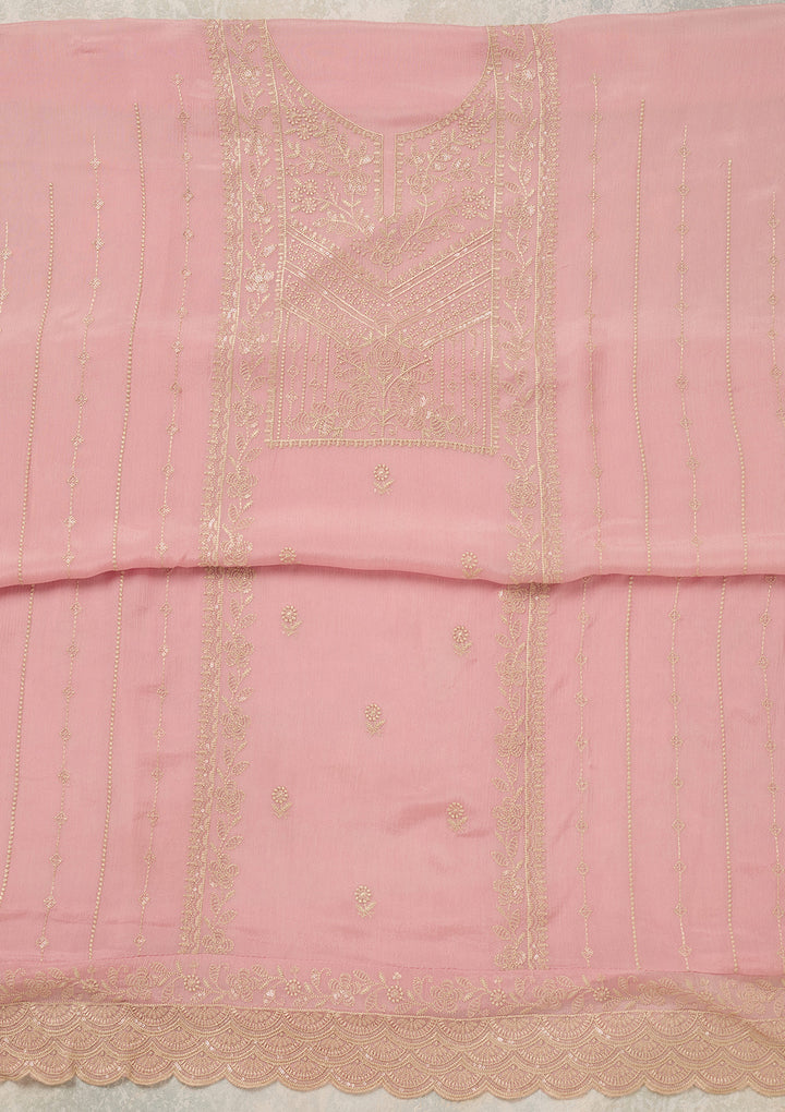 Baby Pink Threadwork Chinon Unstitched Salwar Suit