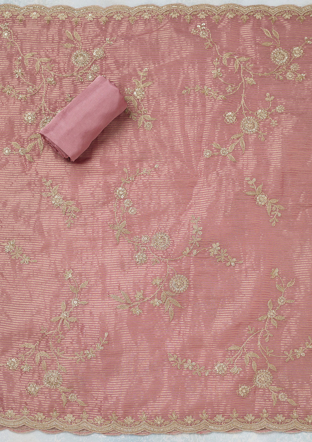 Onion Pink Zariwork (Gold) Tissue Unstitched Salwar Suit