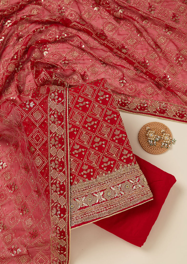 Red Zariwork Georgette Unstitched Salwar Suit