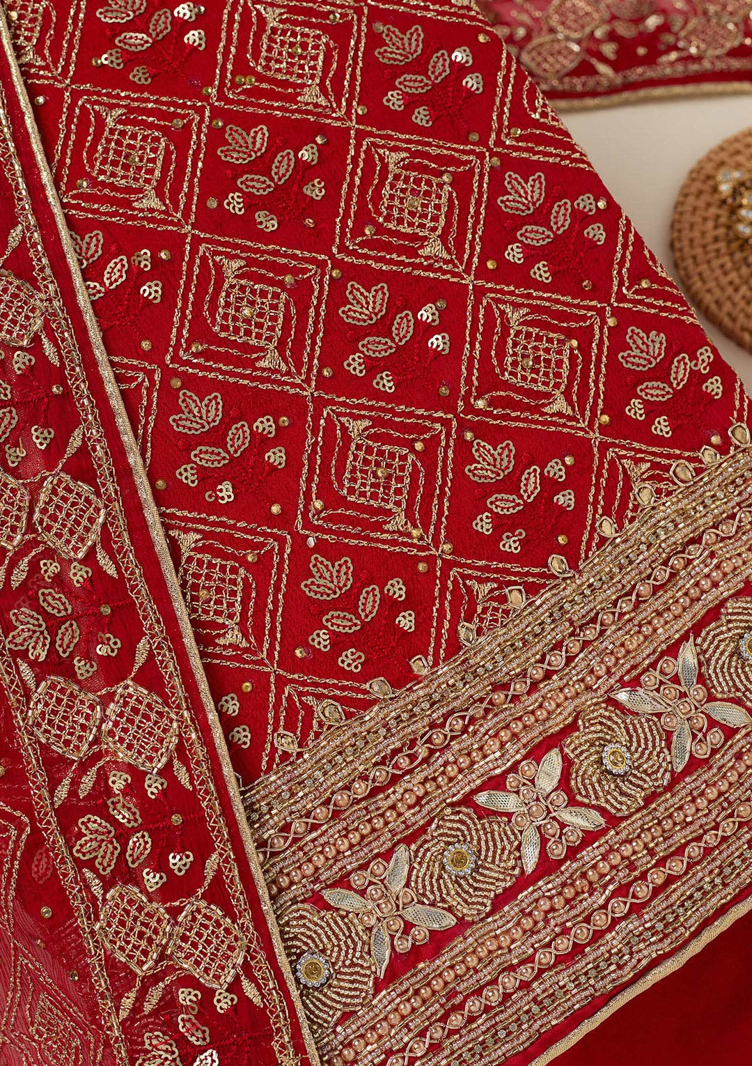 Red Zariwork Georgette Unstitched Salwar Suit