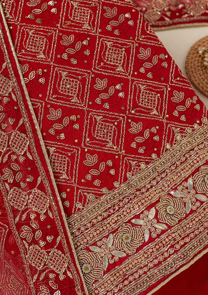 Red Zariwork Georgette Unstitched Salwar Suit
