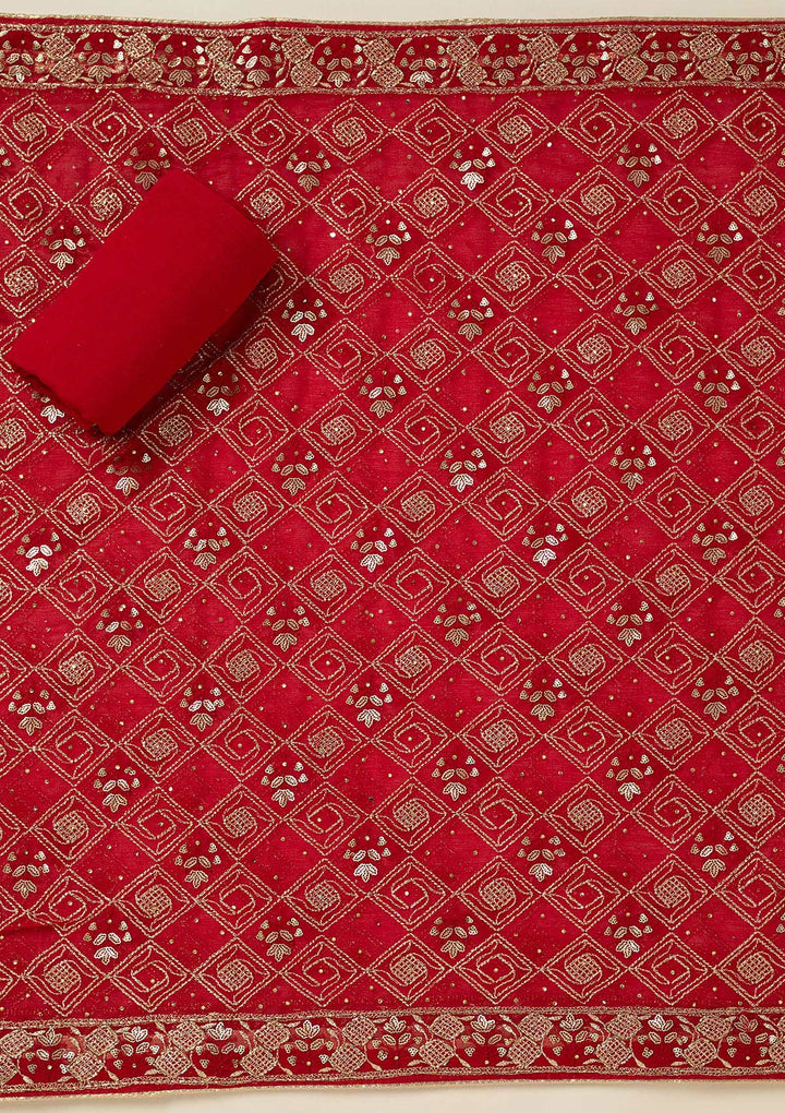 Red Zariwork Georgette Unstitched Salwar Suit