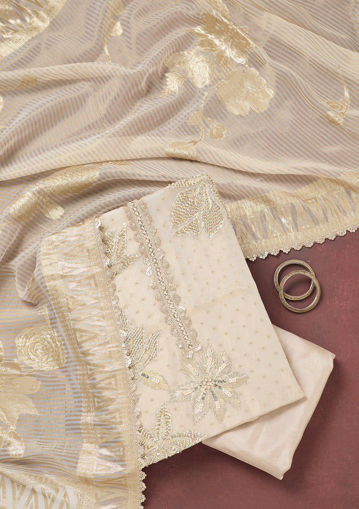 Beige Mirrorwork Tissue Unstitched Salwar Suit