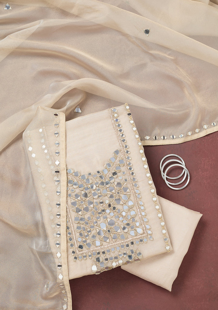 Beige Cutdana Tissue Unstitched Salwar Suit