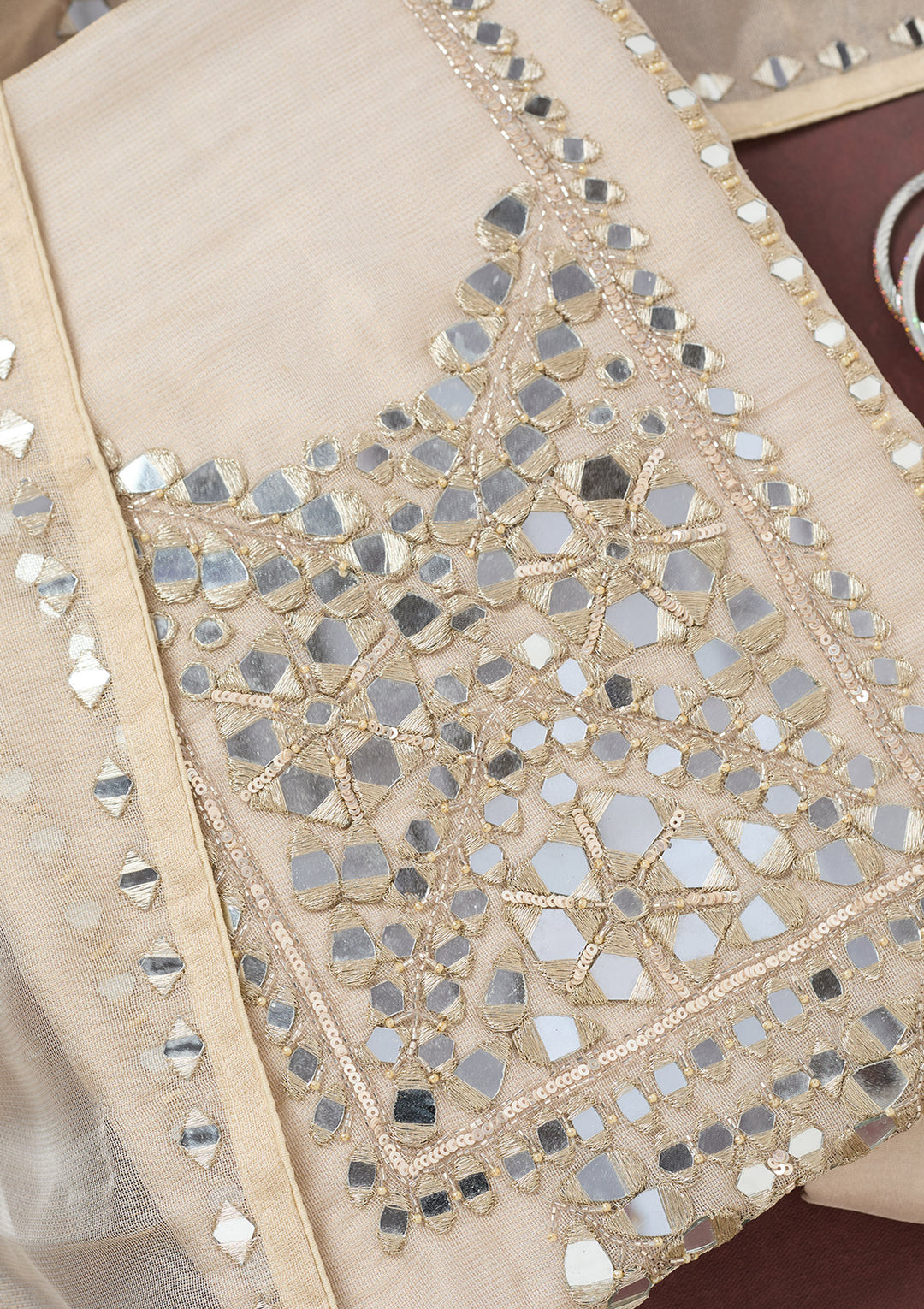 Beige Cutdana Tissue Unstitched Salwar Suit