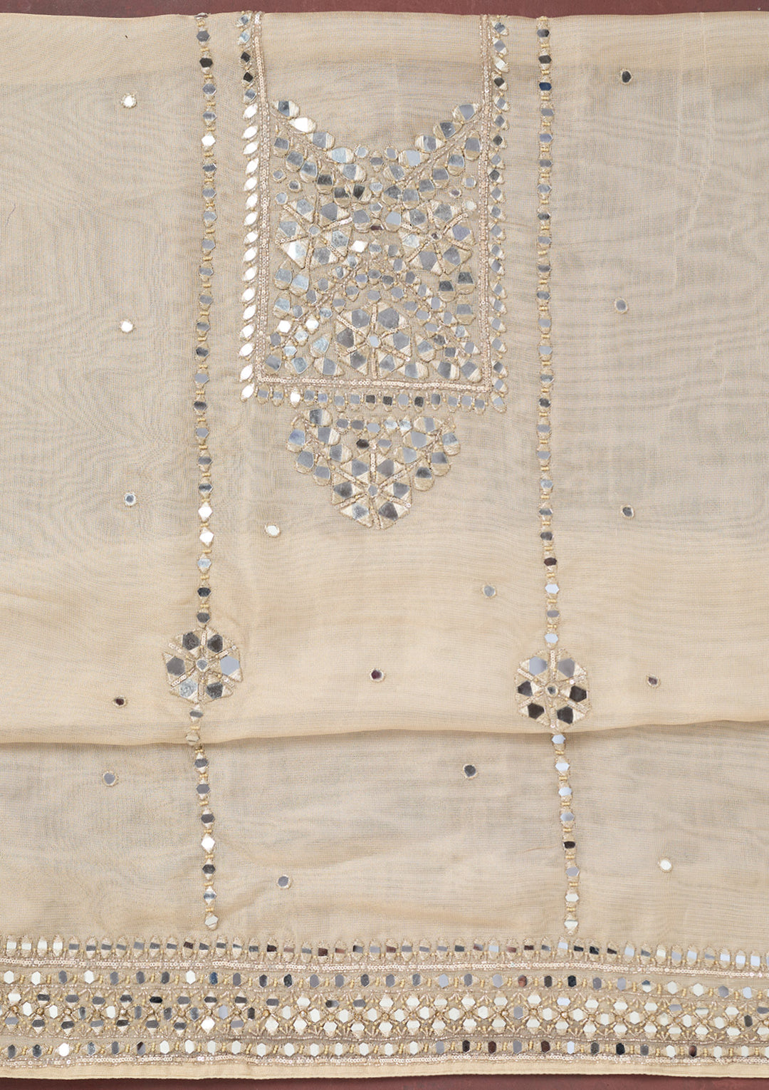 Beige Cutdana Tissue Unstitched Salwar Suit