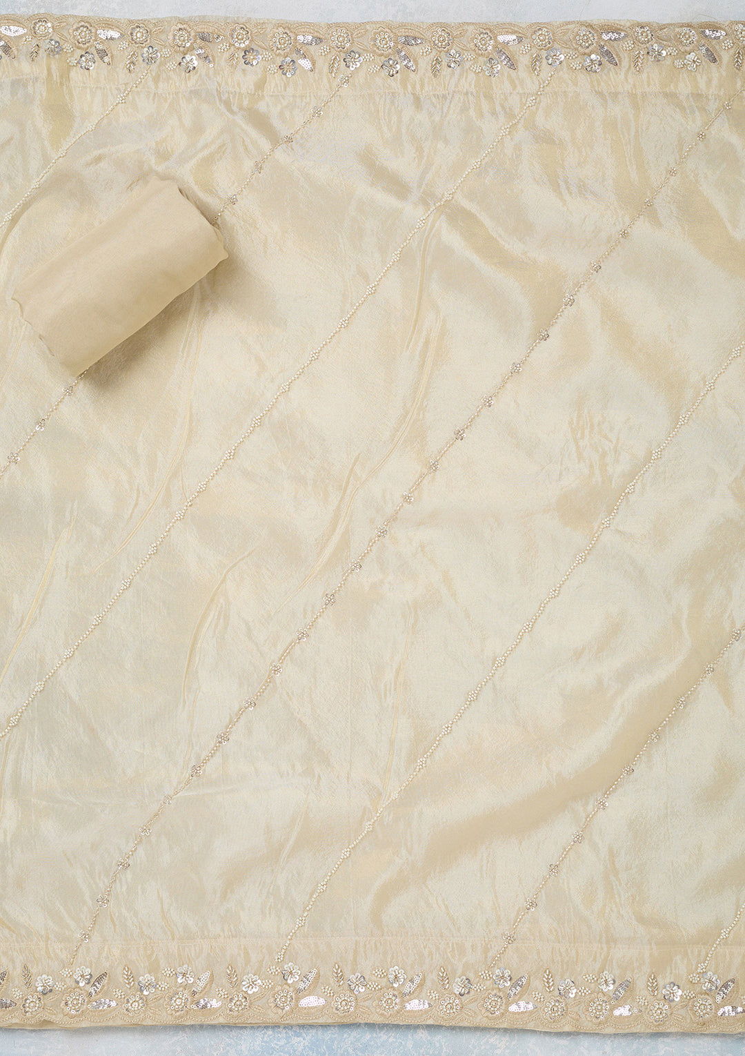 Cream Aariwork Semi Crepe Unstitched Salwar Suit