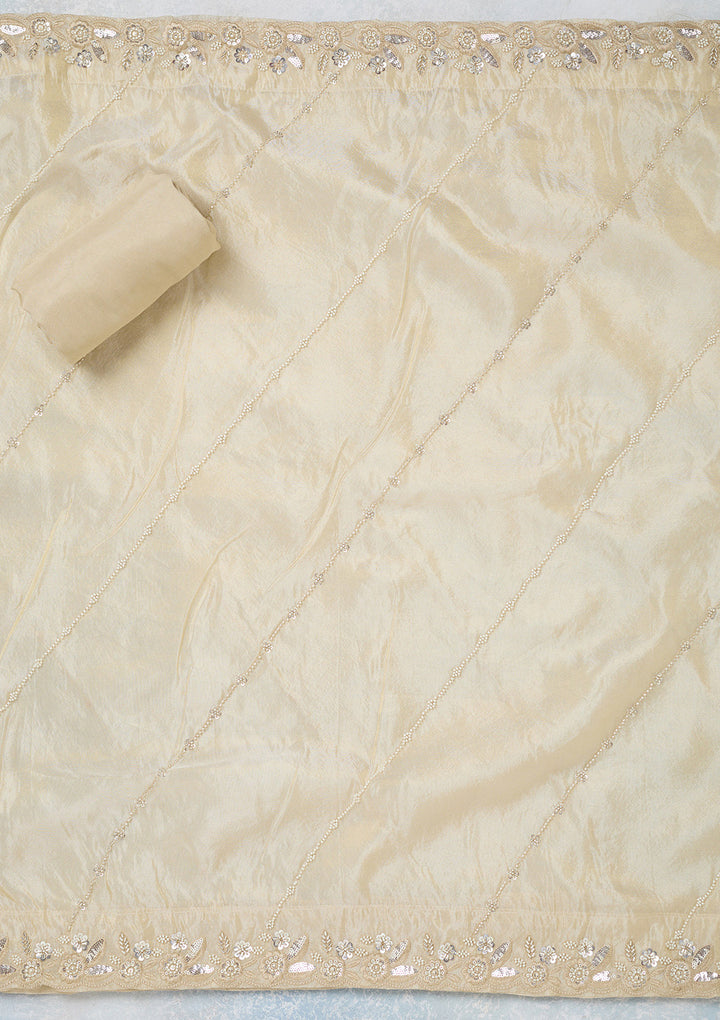 Cream Aariwork Semi Crepe Unstitched Salwar Suit