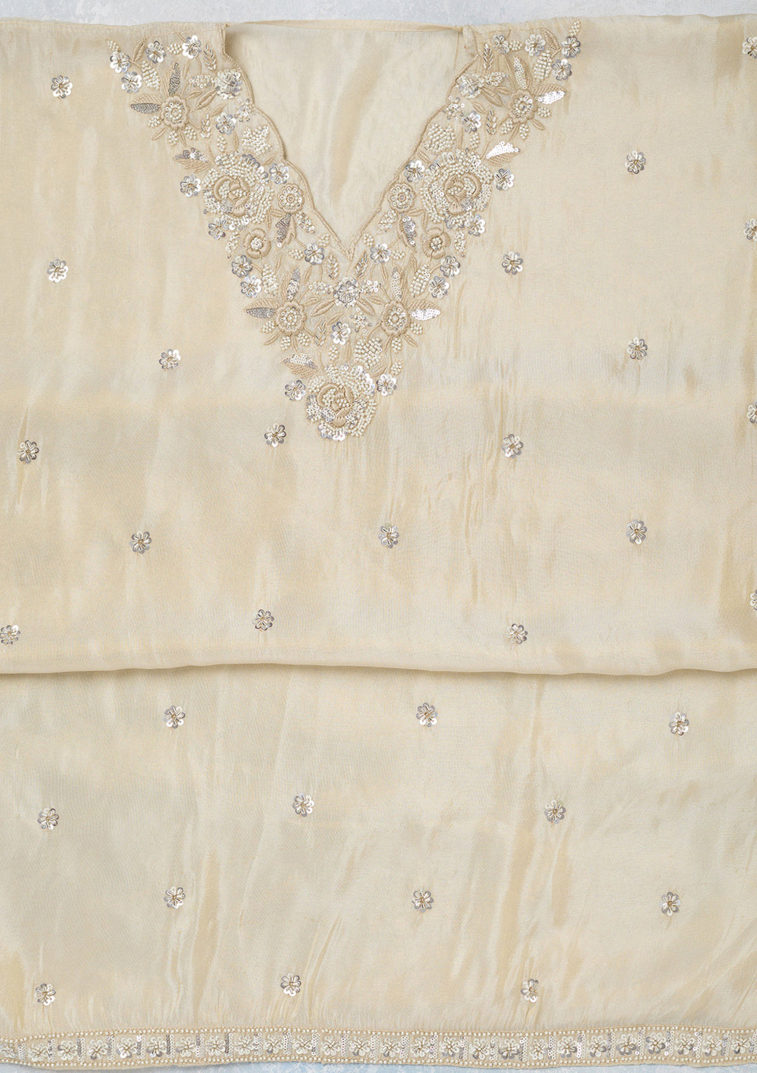 Cream Aariwork Semi Crepe Unstitched Salwar Suit