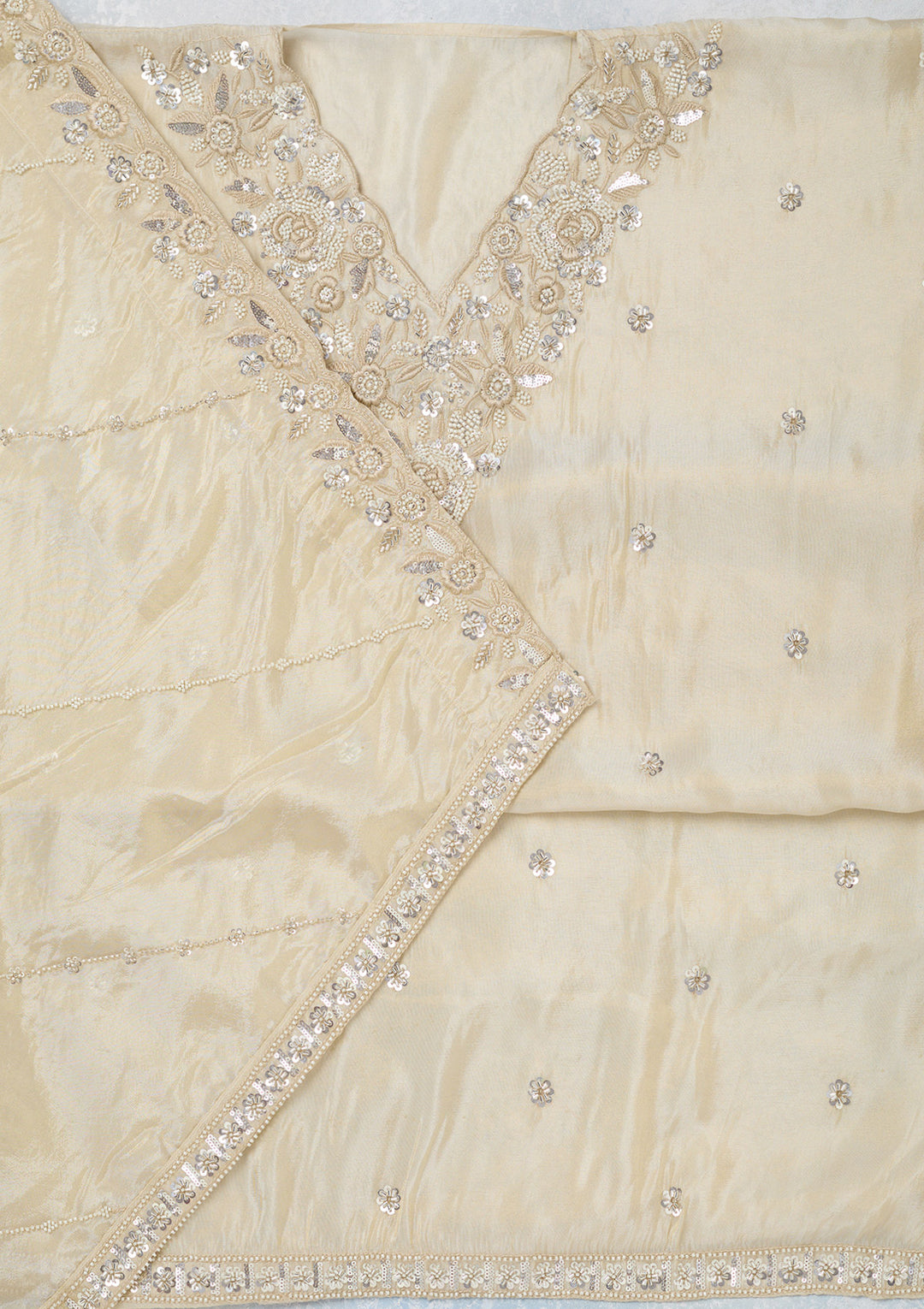 Cream Aariwork Semi Crepe Unstitched Salwar Suit