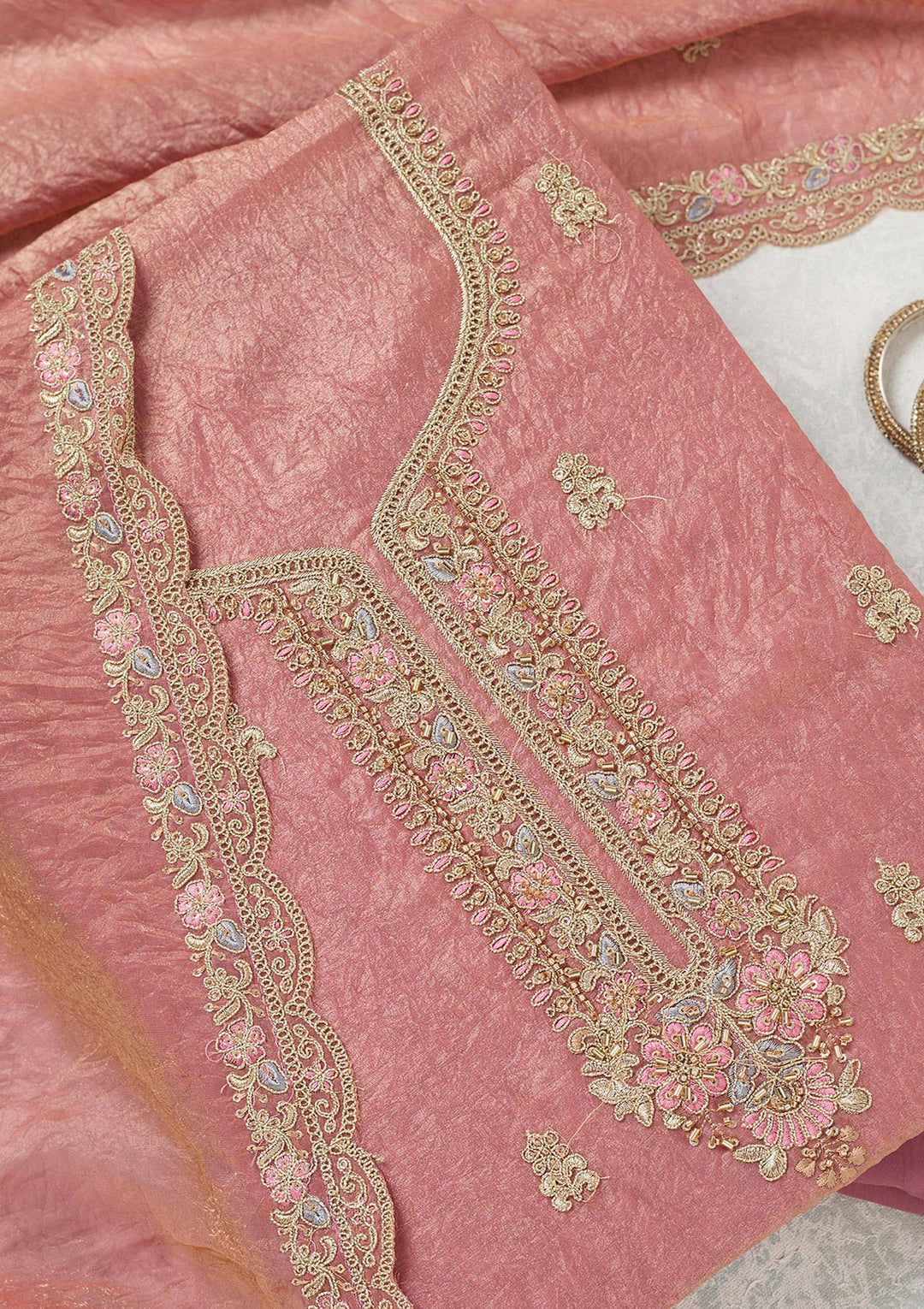 Onion Pink Aariwork Tissue Unstitched Salwar Suit