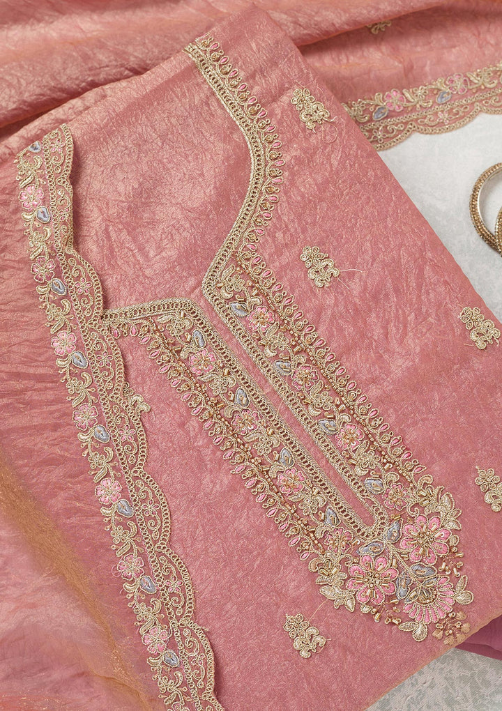 Onion Pink Aariwork Tissue Unstitched Salwar Suit