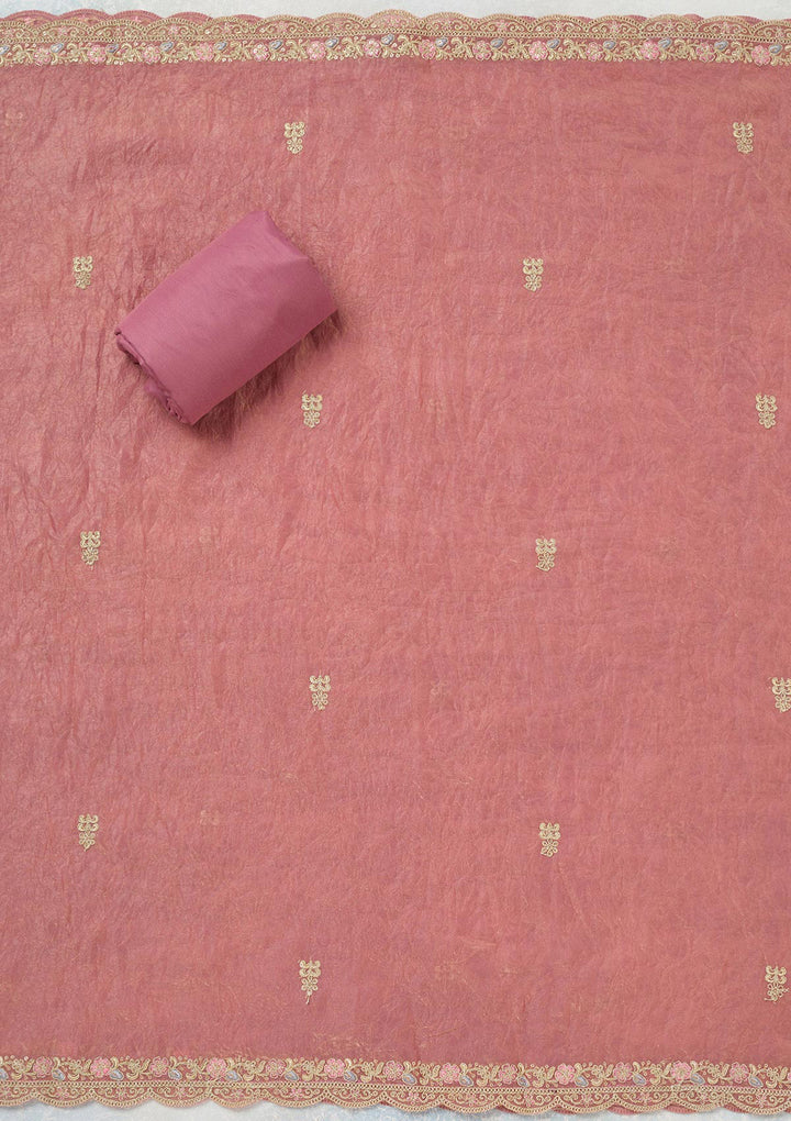 Onion Pink Aariwork Tissue Unstitched Salwar Suit