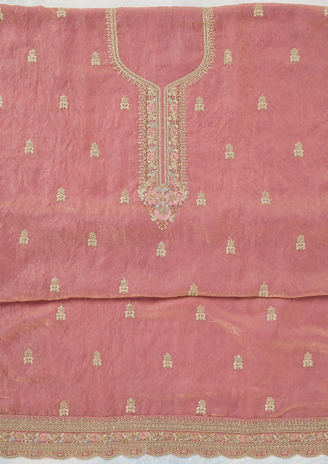 Onion Pink Aariwork Tissue Unstitched Salwar Suit