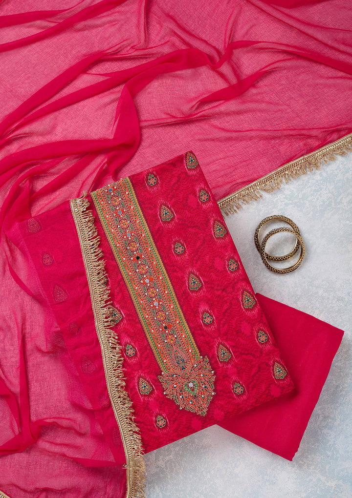 Rani Pink Zariwork Dola Silk Unstitched Salwar Suit