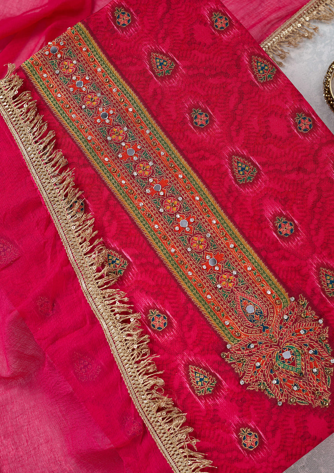 Rani Pink Zariwork Dola Silk Unstitched Salwar Suit