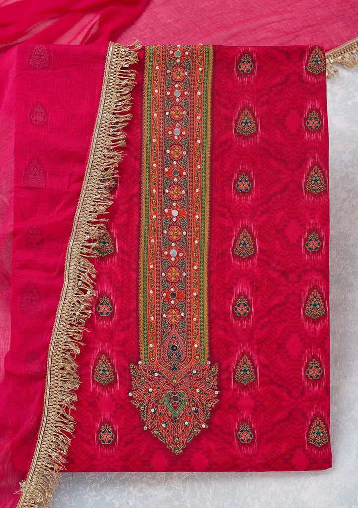 Rani Pink Zariwork Dola Silk Unstitched Salwar Suit