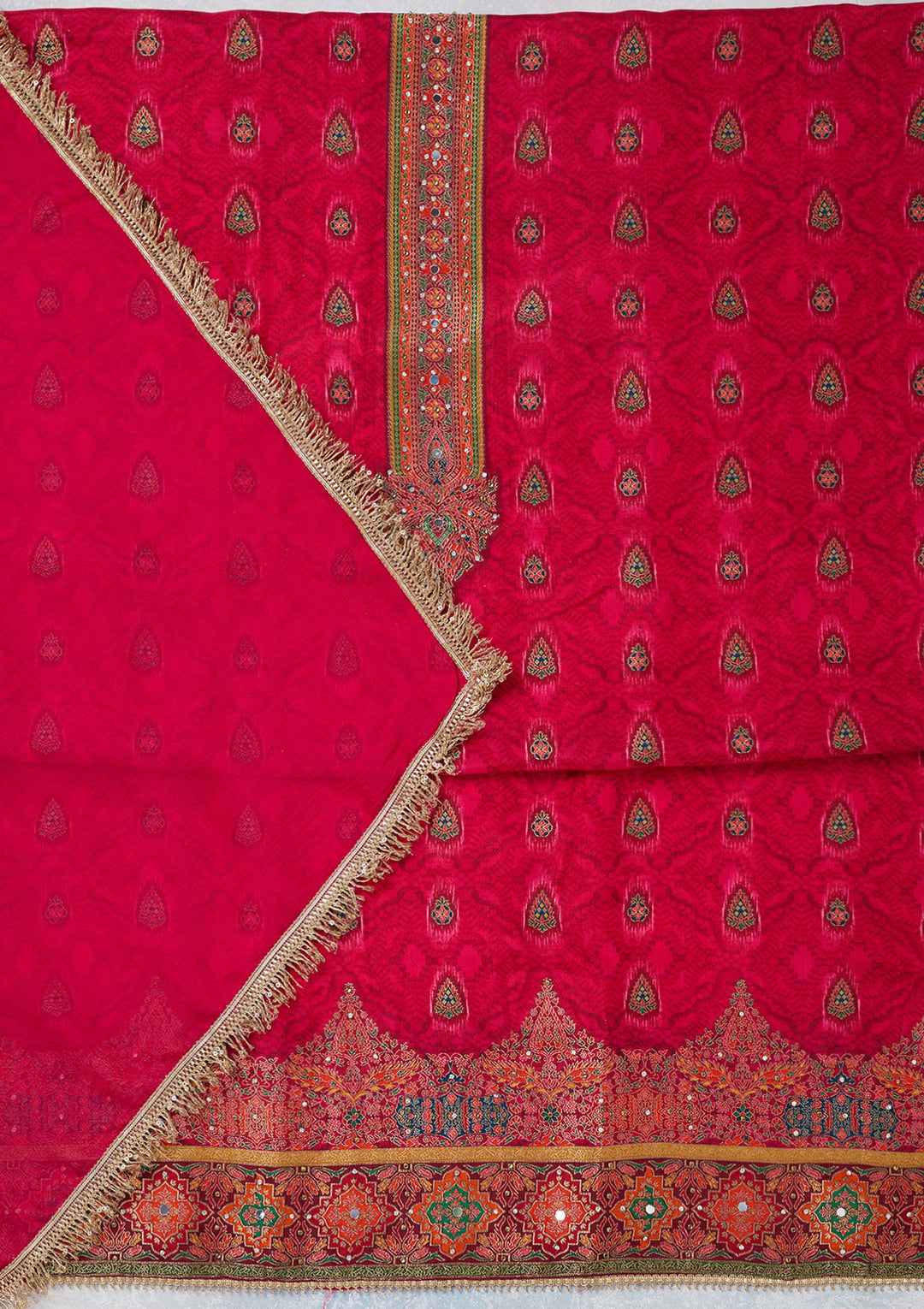 Rani Pink Zariwork Dola Silk Unstitched Salwar Suit