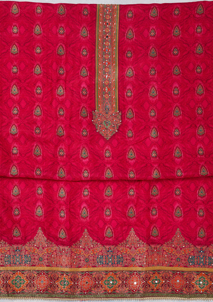 Rani Pink Zariwork Dola Silk Unstitched Salwar Suit