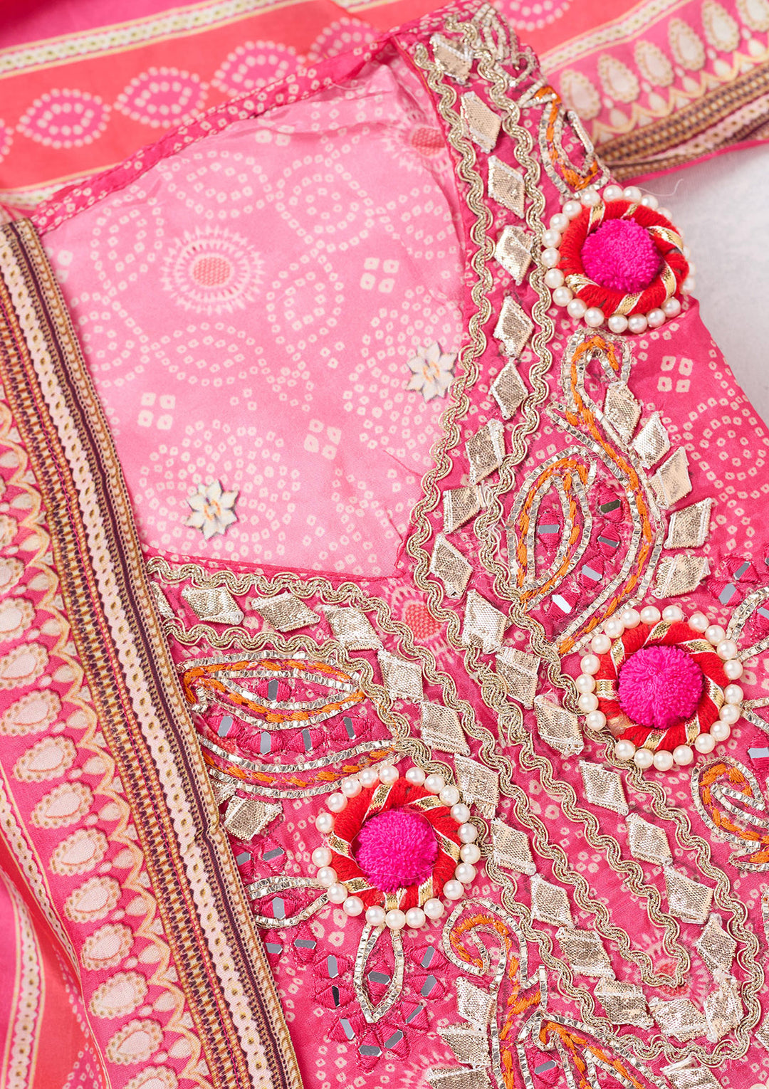 Rani Pink Zariwork Semi Crepe Unstitched Salwar Suit