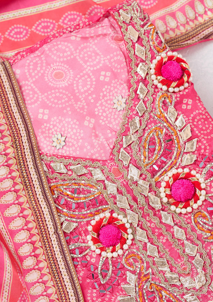 Rani Pink Zariwork Semi Crepe Unstitched Salwar Suit