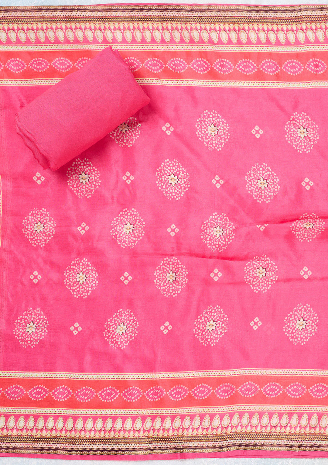 Rani Pink Zariwork Semi Crepe Unstitched Salwar Suit