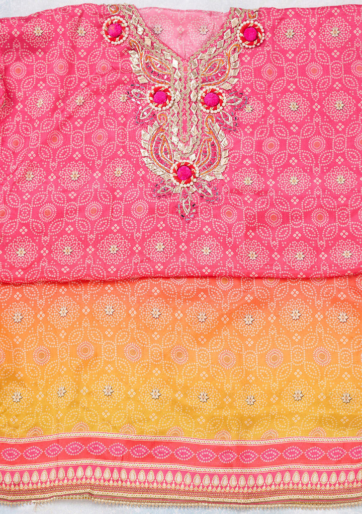 Rani Pink Zariwork Semi Crepe Unstitched Salwar Suit