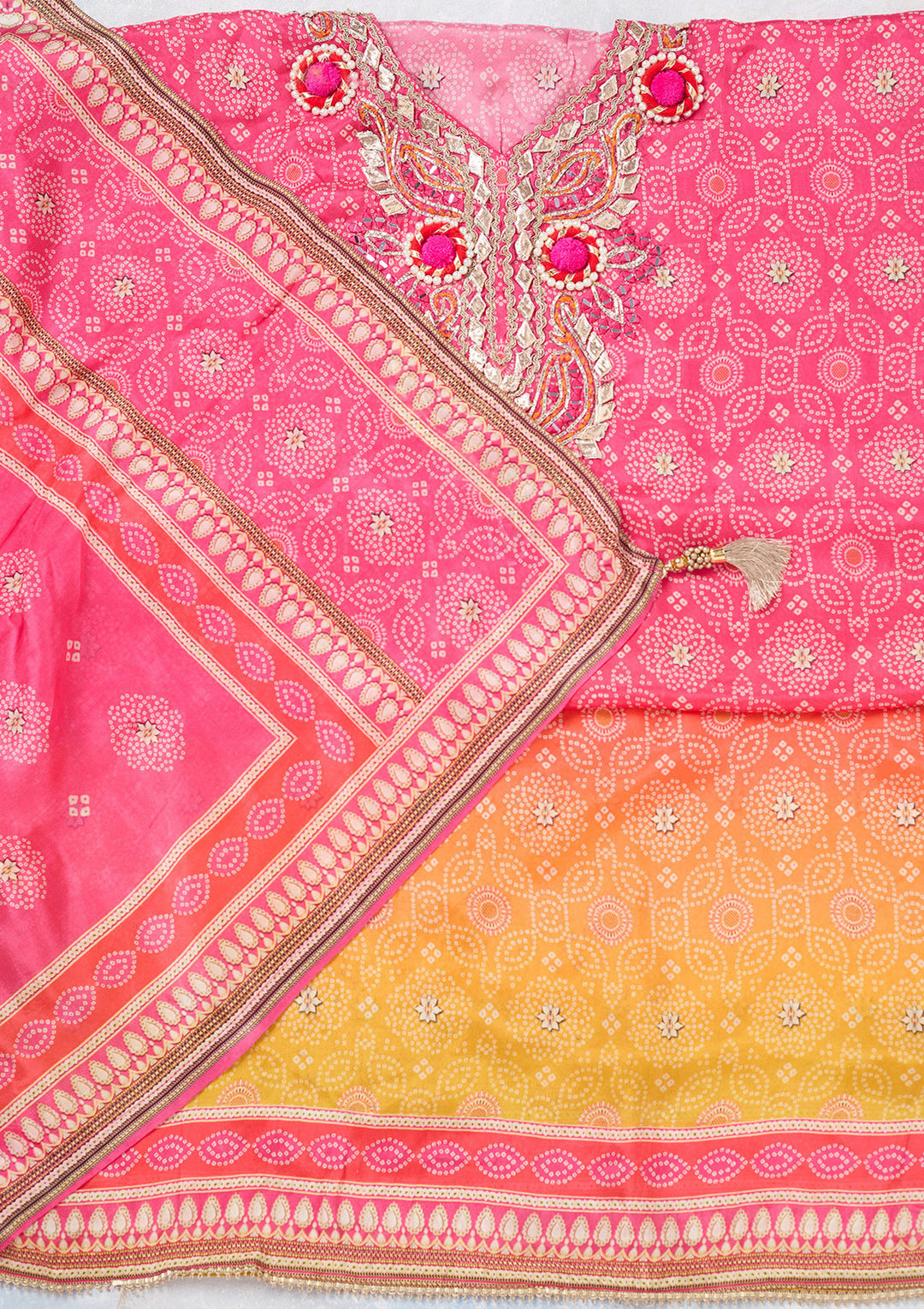 Rani Pink Zariwork Semi Crepe Unstitched Salwar Suit