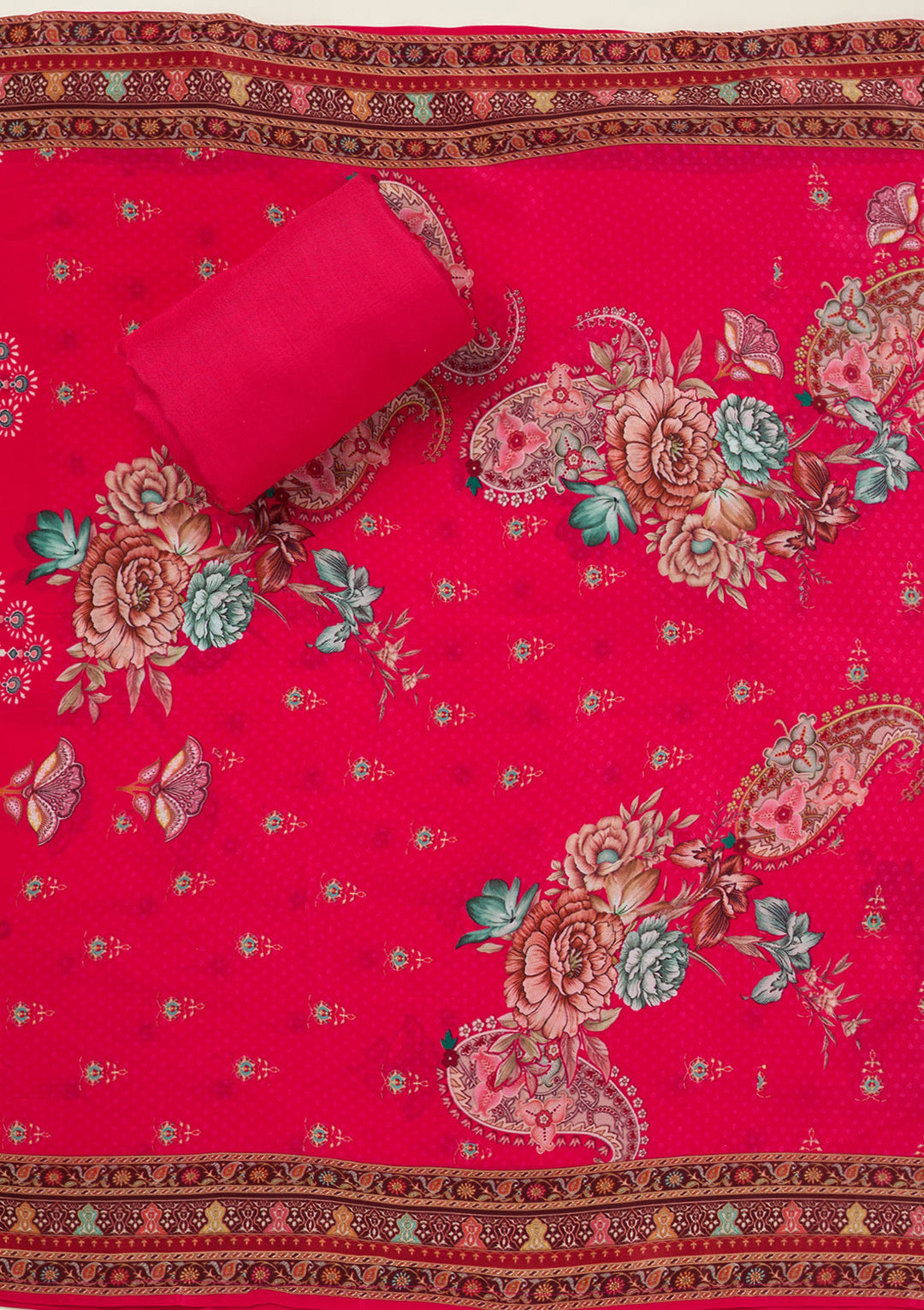 Rani Pink Zariwork Semi Crepe Unstitched Salwar Suit