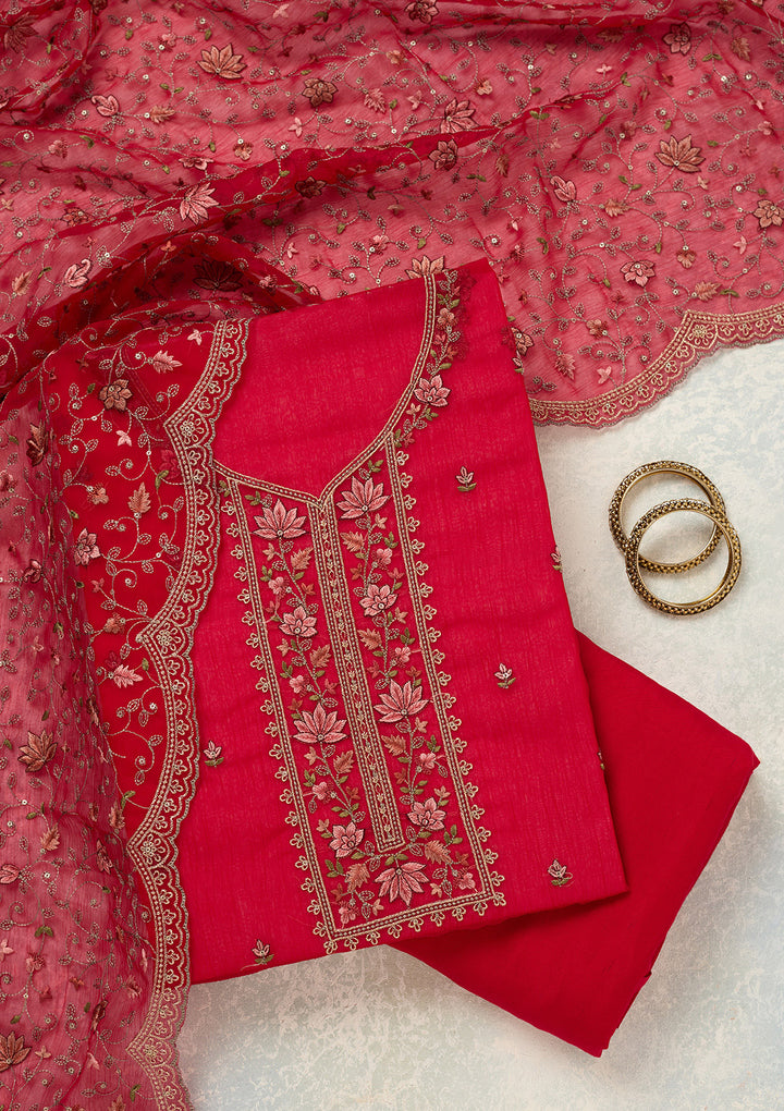 Rani Pink Threadwork Tissue Unstitched Salwar Suit