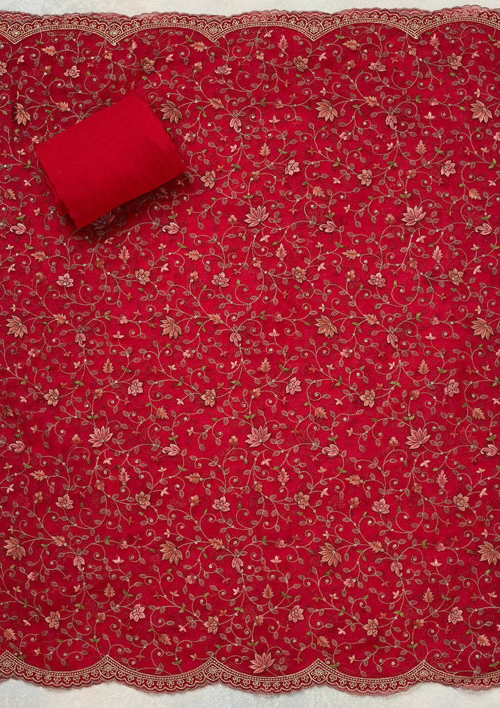 Rani Pink Threadwork Tissue Unstitched Salwar Suit