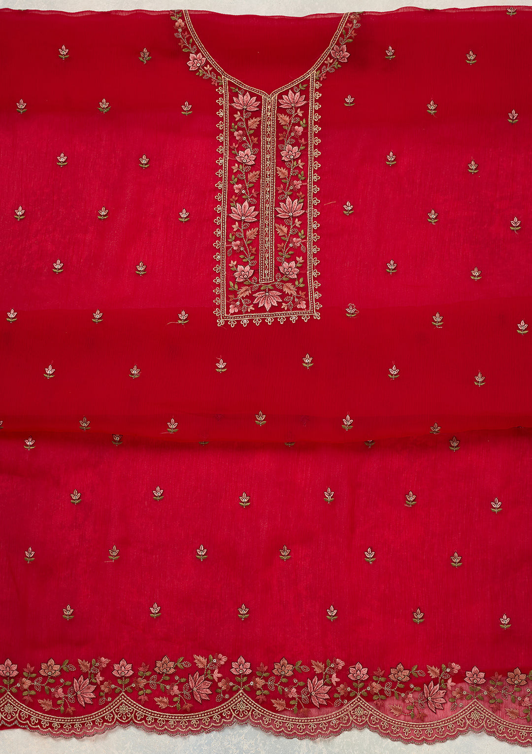 Rani Pink Threadwork Tissue Unstitched Salwar Suit