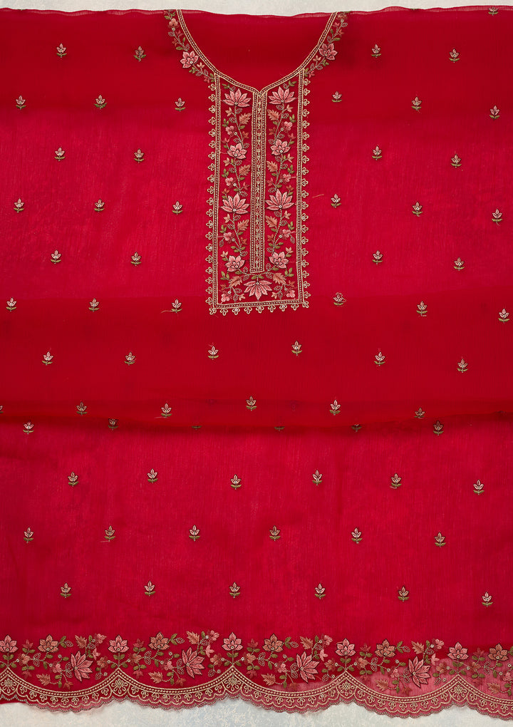 Rani Pink Threadwork Tissue Unstitched Salwar Suit