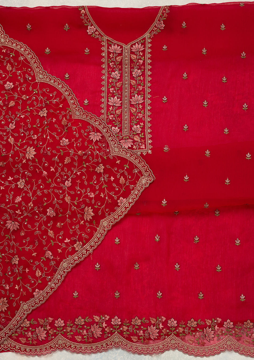 Rani Pink Threadwork Tissue Unstitched Salwar Suit