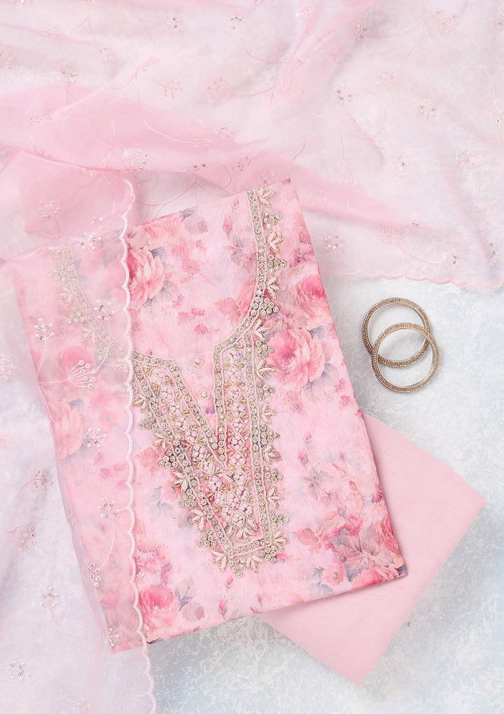 Baby Pink Aariwork Tissue Unstitched Salwar Suit