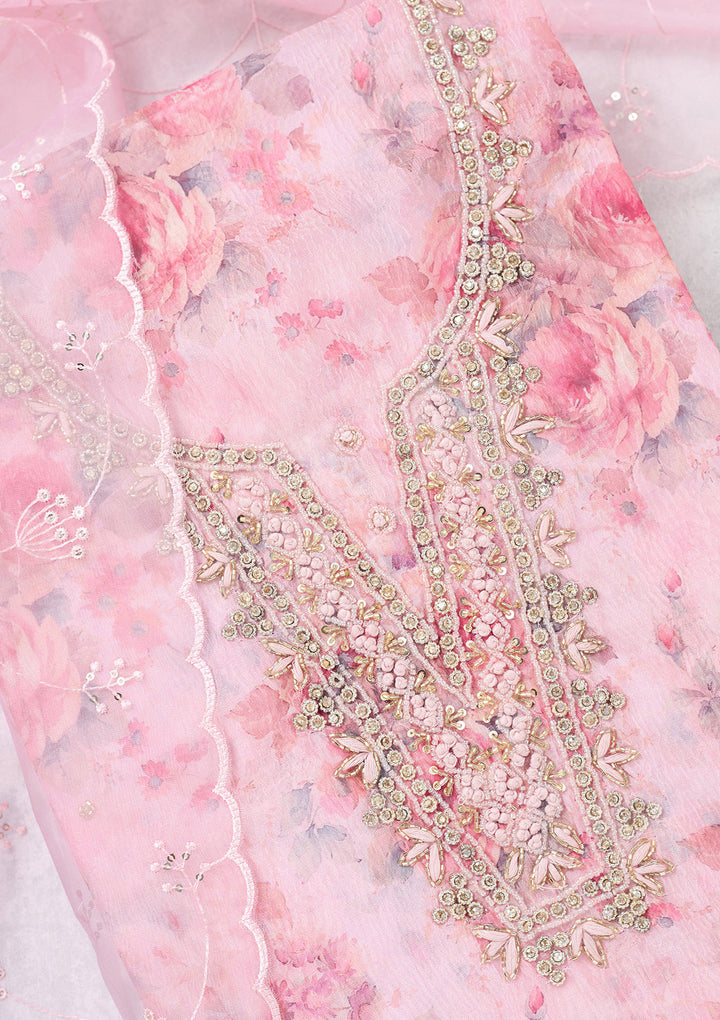 Baby Pink Aariwork Tissue Unstitched Salwar Suit