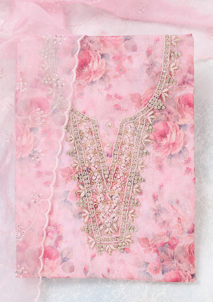 Baby Pink Aariwork Tissue Unstitched Salwar Suit