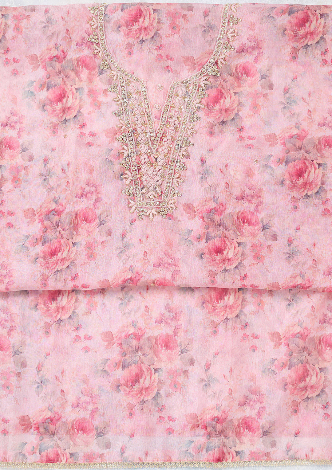 Baby Pink Aariwork Tissue Unstitched Salwar Suit