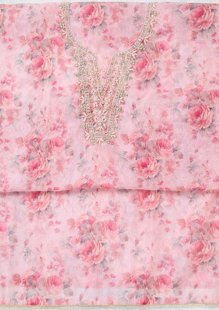Baby Pink Aariwork Tissue Unstitched Salwar Suit