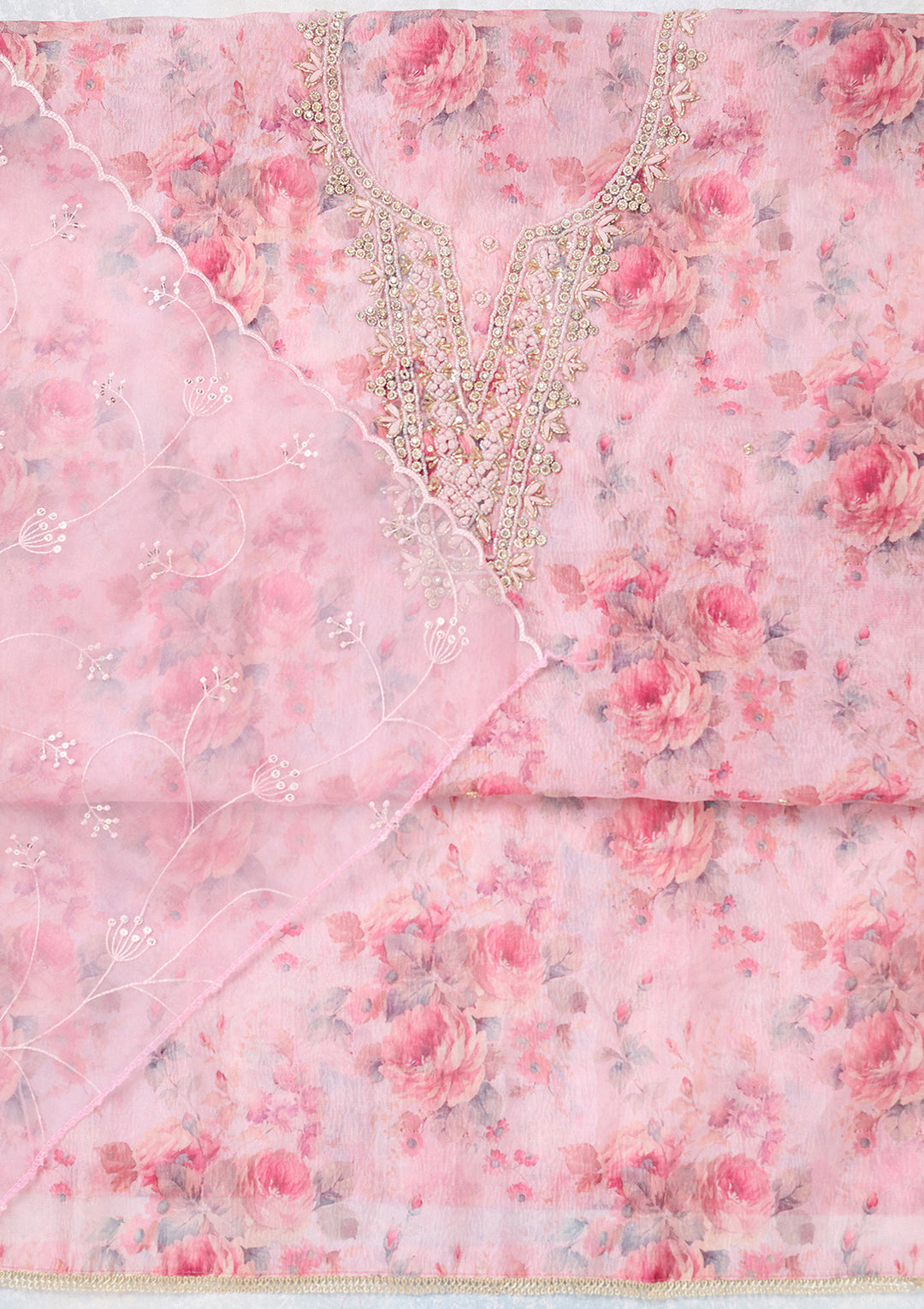 Baby Pink Aariwork Tissue Unstitched Salwar Suit