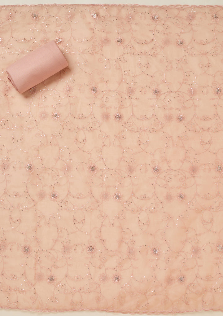 Peach Aariwork Tissue Unstitched Salwar Suit