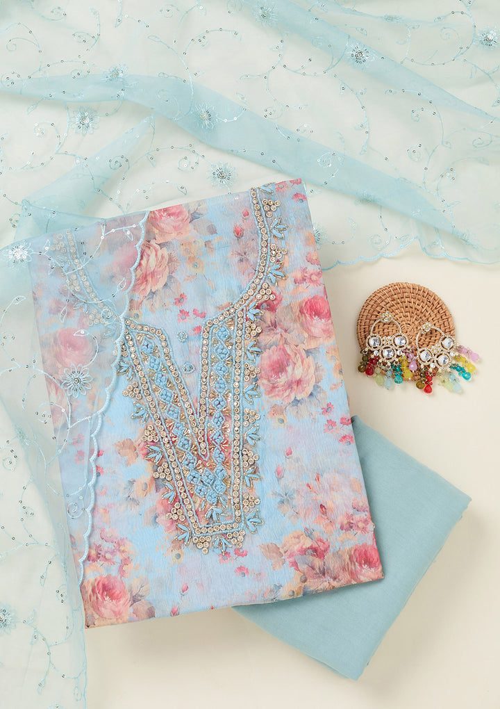 Sky Blue Aariwork Tissue Unstitched Salwar Suit