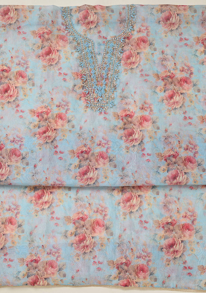 Sky Blue Aariwork Tissue Unstitched Salwar Suit
