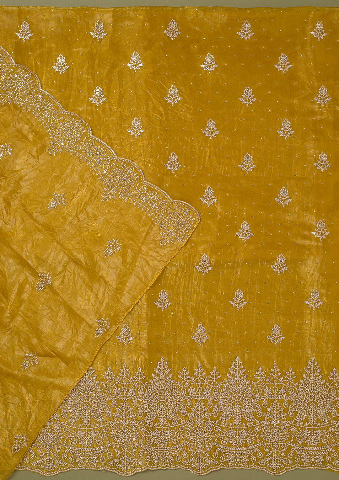 Mustard Threadwork Tissue Unstitched Salwar Suit