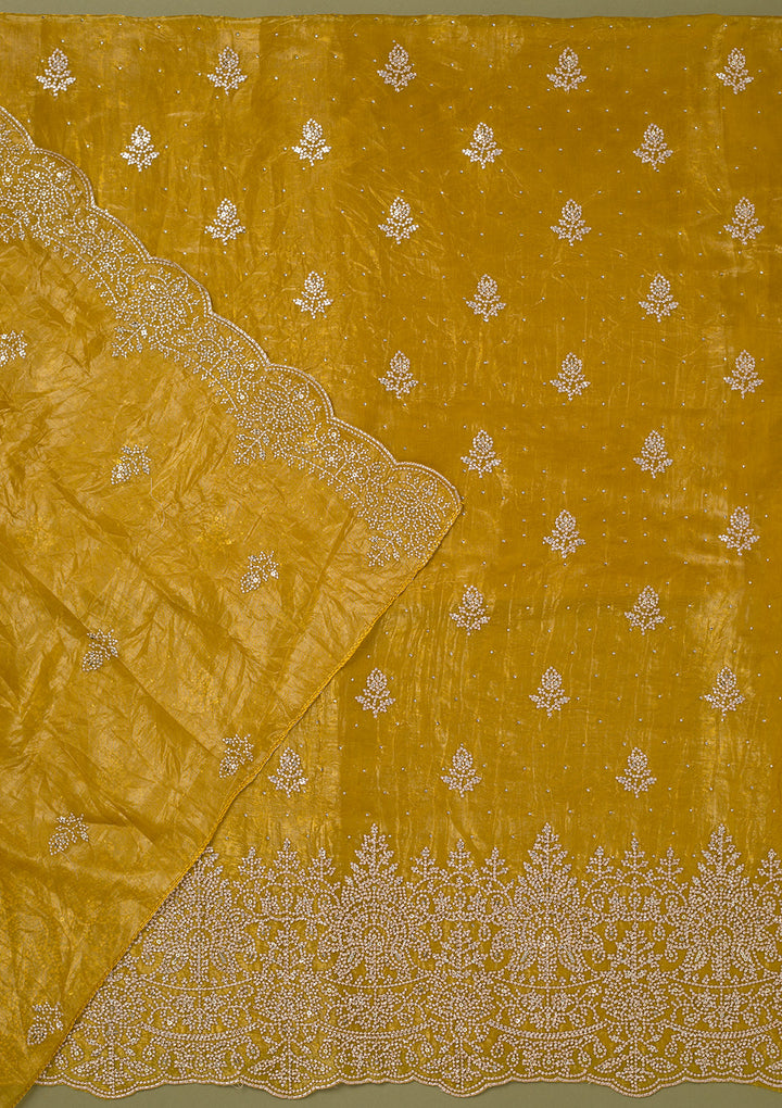 Mustard Threadwork Tissue Unstitched Salwar Suit