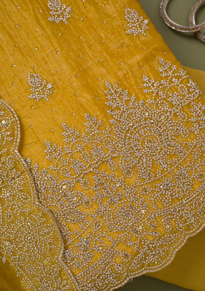 Mustard Threadwork Tissue Unstitched Salwar Suit